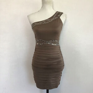 NIKIBIKI Women Elegant One Shoulder Special Event Dress S Brown Silver